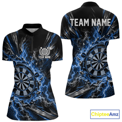 Blue Lightning Dartboard Custom Dart Women Quarter-Zip Shirt, Dart Team Jersey Dart Gift IPHW12577