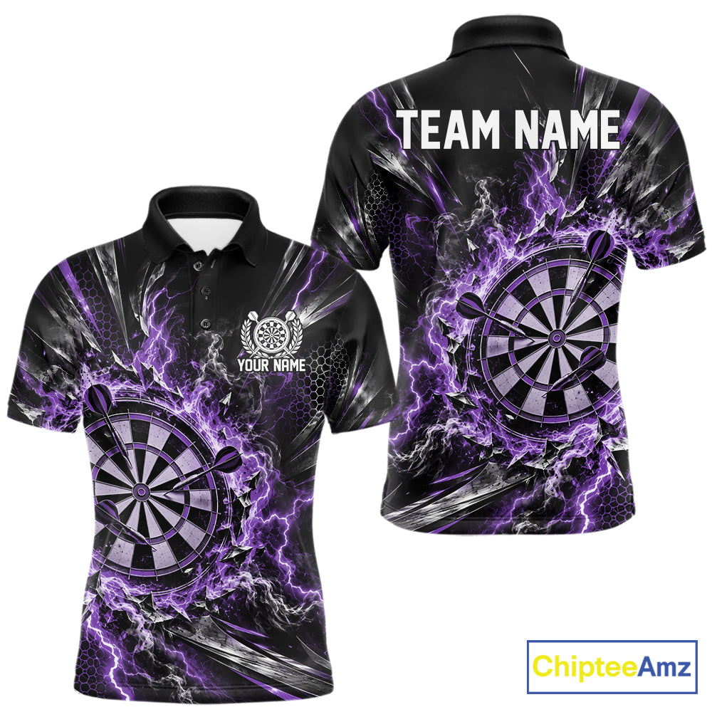 Purple Lightning Dartboard Custom Dart Men Polo Shirt, Dart Team Jersey Dart Gift IPHW12578