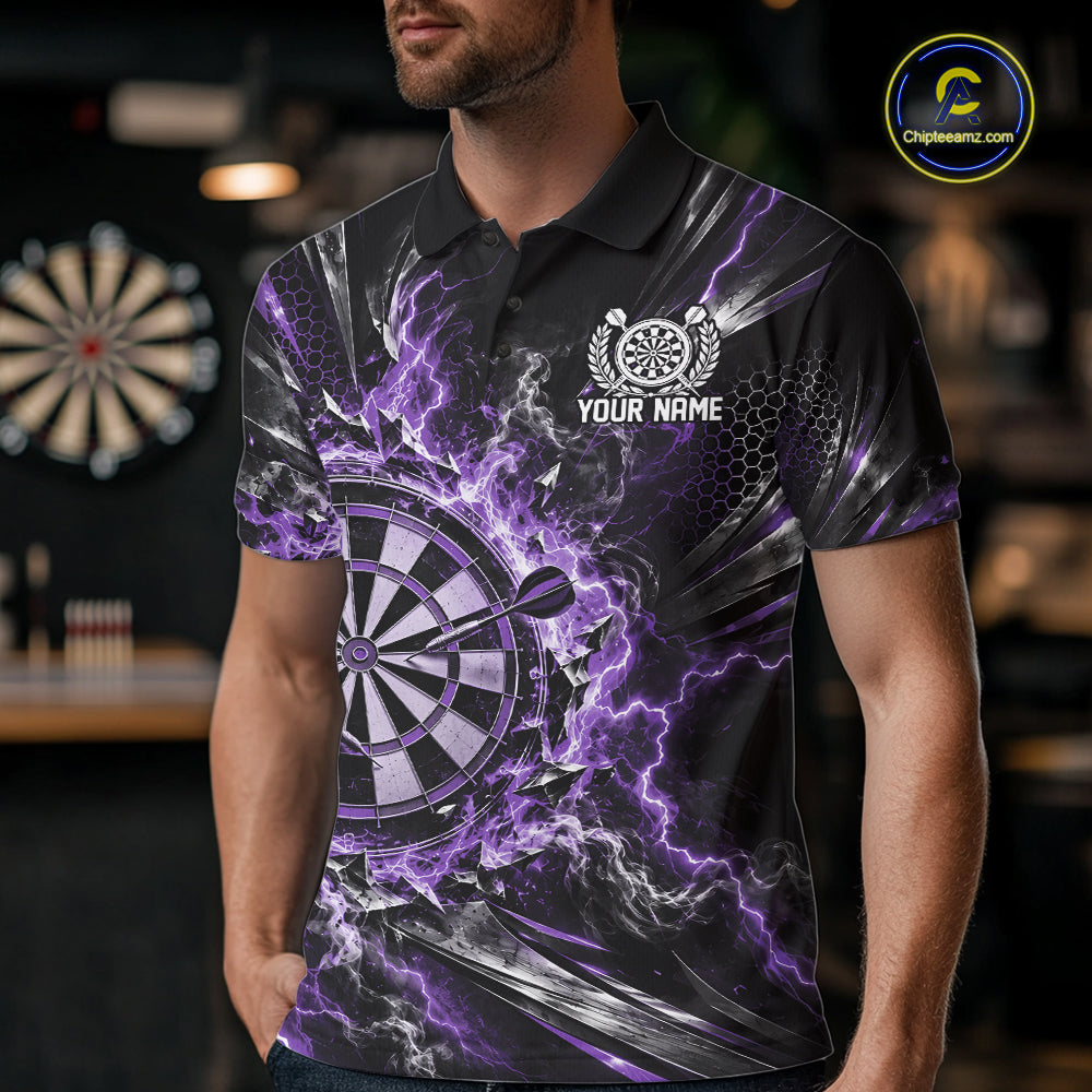 Purple Lightning Dartboard Custom Dart Men Polo Shirt, Dart Team Jersey Dart Gift IPHW12578