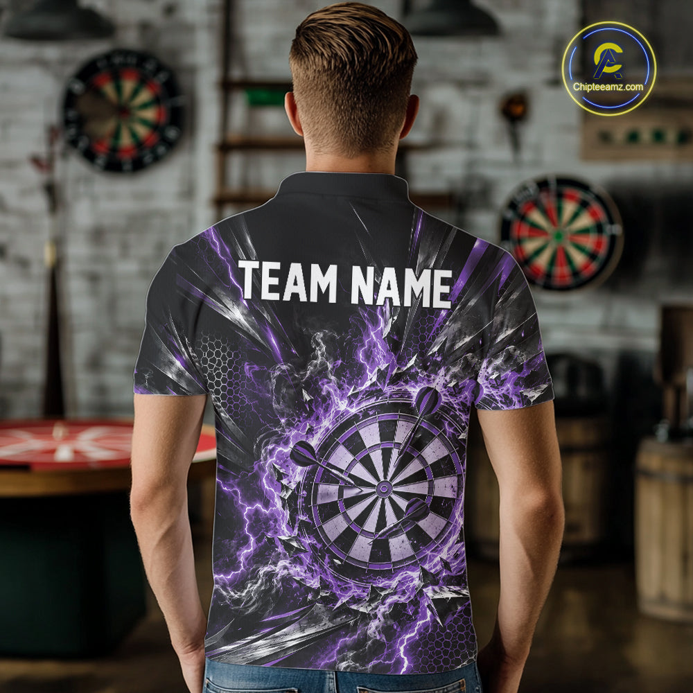Purple Lightning Dartboard Custom Dart Men Polo Shirt, Dart Team Jersey Dart Gift IPHW12578