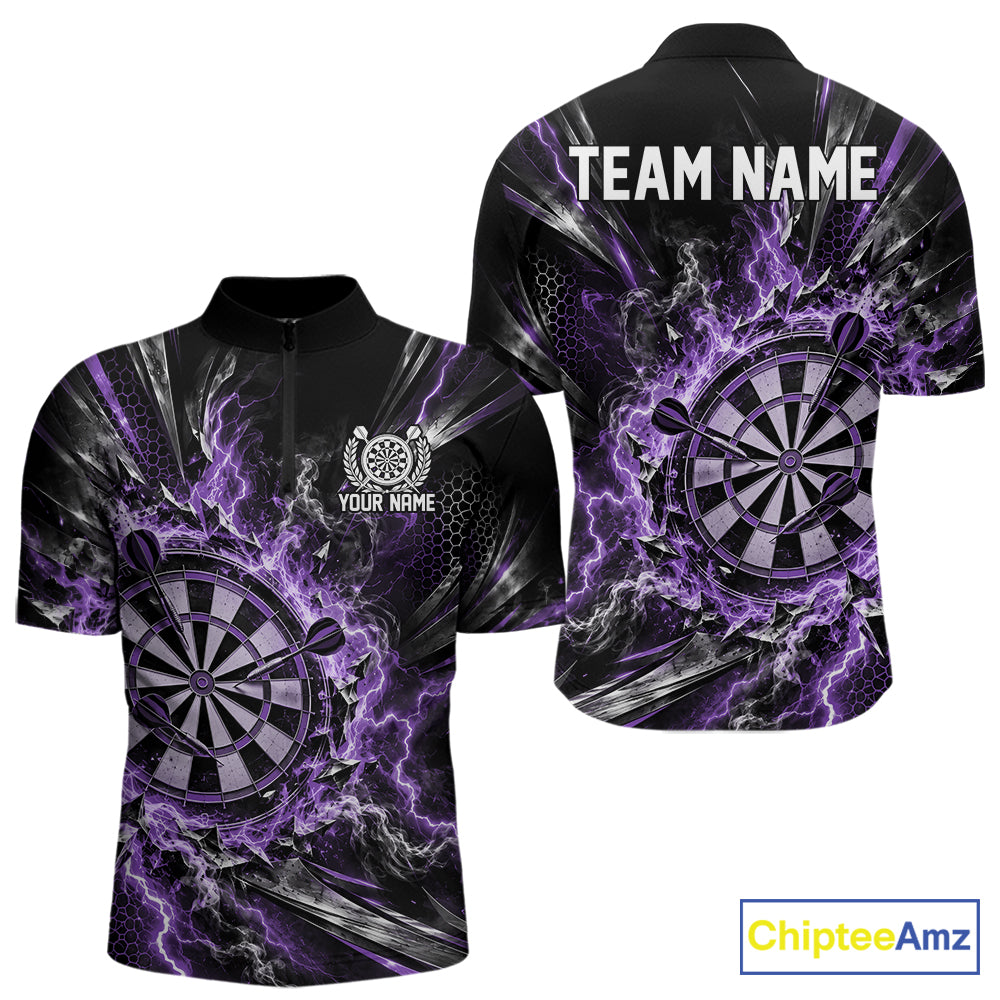 Purple Lightning Dartboard Custom Dart Men Quarter Zip Shirt, Dart Team Jersey Dart Gift IPHW12578