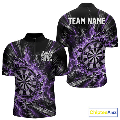 Purple Lightning Dartboard Custom Dart Men Quarter Zip Shirt, Dart Team Jersey Dart Gift IPHW12578