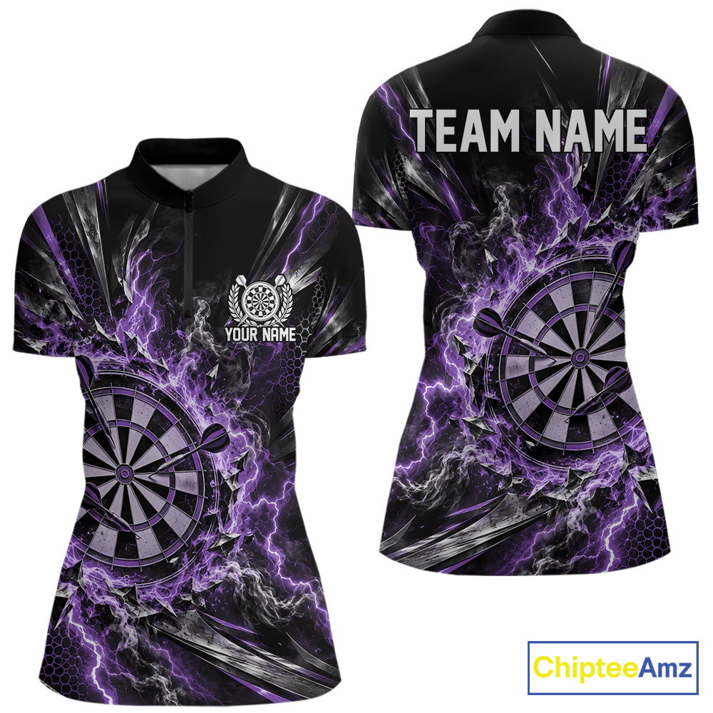 Purple Lightning Dartboard Custom Dart Women Quarter-Zip Shirt, Dart Jersey Dart Gift IPHW12578