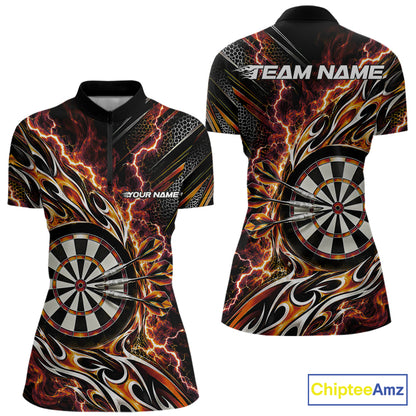Custom Black And Orange Flame And Lightning Women Dart Quarter-Zip Shirt, Dart Jersey IPHW12588