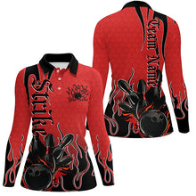 Load image into Gallery viewer, Black And Red Custom Tribal Flame Bowling Shirt For Women, Bowling Team Shirt Bowler Jersey IPHW7941