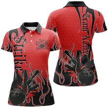 Load image into Gallery viewer, Black And Red Custom Tribal Flame Bowling Shirt For Women, Bowling Team Shirt Bowler Jersey IPHW7941