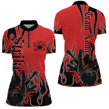 Load image into Gallery viewer, Black And Red Custom Tribal Flame Bowling Shirt For Women, Bowling Team Shirt Bowler Jersey IPHW7941