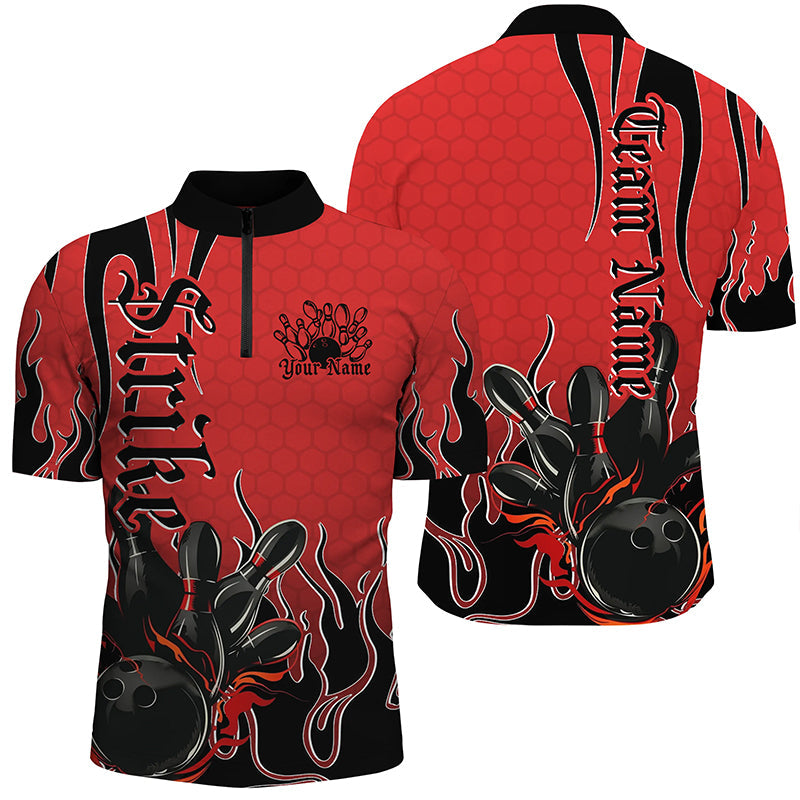 Black And Red Custom Tribal Flame Bowling Shirts For Men, Bowling Team Shirt Bowler Jersey IPHW7941