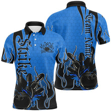 Load image into Gallery viewer, Black And Blue Custom Tribal Flame Bowling Shirts For Men, Bowling Team Shirt Bowler Jersey IPHW7942