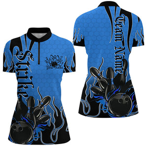 Black And Blue Custom Tribal Flame Ladies Bowling Shirts, Bowling Team Shirt Bowler Jersey IPHW7942