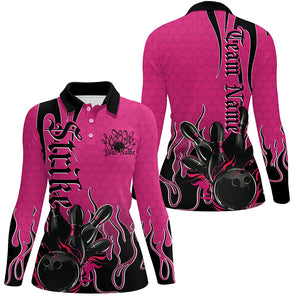 Black And Pink Custom Tribal Flame Ladies Bowling Shirts, Bowling Team Shirt Bowler Jersey IPHW7943