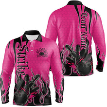 Load image into Gallery viewer, Black And Pink Custom Tribal Flame Bowling Shirts For Men, Bowling Team Shirt Bowler Jersey IPHW7943