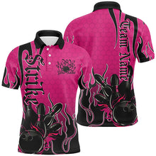 Load image into Gallery viewer, Black And Pink Custom Tribal Flame Bowling Shirts For Men, Bowling Team Shirt Bowler Jersey IPHW7943