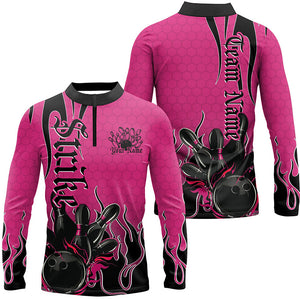 Black And Pink Custom Tribal Flame Bowling Shirts For Men, Bowling Team Shirt Bowler Jersey IPHW7943