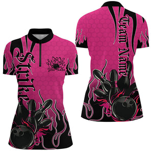 Black And Pink Custom Tribal Flame Ladies Bowling Shirts, Bowling Team Shirt Bowler Jersey IPHW7943