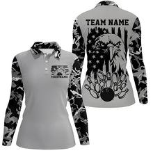 Load image into Gallery viewer, American Flag Eagle Custom Gray Camo Patriotic Bowling Shirts For Women, Us Bowling Shirt IPHW7944