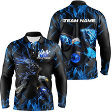 Load image into Gallery viewer, Blue Flame Eagle Custom Bowling Team Shirts For Men, Fire Bowling League Shirt Bowler Outfit IPHW7948