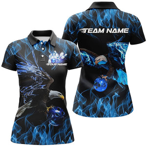 Blue Flame Eagle Custom Bowling Team Shirts For Women, Fire Bowling League Shirt IPHW7948