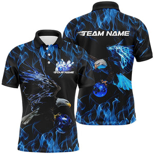 Blue Flame Eagle Custom Bowling Team Shirts For Men, Fire Bowling League Shirt Bowler Outfit IPHW7948