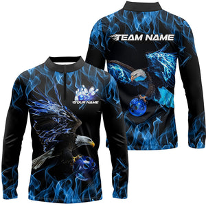 Blue Flame Eagle Custom Bowling Team Shirts For Men, Fire Bowling League Shirt Bowler Outfit IPHW7948