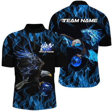 Load image into Gallery viewer, Blue Flame Eagle Custom Bowling Team Shirts For Men, Fire Bowling League Shirt Bowler Outfit IPHW7948