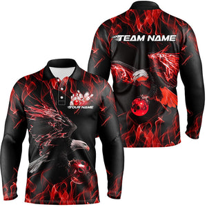 Red Flame Eagle Custom Bowling Team Shirts For Men, Fire Bowling League Shirt Bowler Outfit IPHW7949