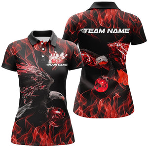 Red Flame Eagle Custom Bowling Team Shirts For Women, Fire Bowling League Shirt IPHW7949