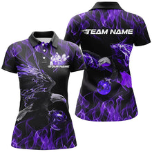 Load image into Gallery viewer, Purple Flame Eagle Custom Bowling Team Shirts For Women, Fire Bowling League Shirt IPHW7950