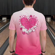 Load image into Gallery viewer, Custom Pink Bowling Heart Polo Shirts For Men, Valentine Bowling Couple Outfits IPHW8361