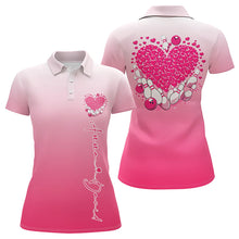 Load image into Gallery viewer, Custom Pink Bowling Heart Polo Shirts For Women, Valentine Bowling Couple Outfits IPHW8361