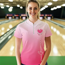 Load image into Gallery viewer, Custom Pink Bowling Heart Quarter-Zip Shirts For Women, Valentine Bowling Couple Outfits IPHW8361