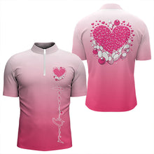 Load image into Gallery viewer, Custom Pink Bowling Heart Quarter-Zip Shirts For Men, Valentine Bowling Couple Outfits IPHW8361