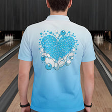 Load image into Gallery viewer, Custom Blue Bowling Heart Polo Shirts For Men, Valentine Bowling Couple Outfits IPHW8362