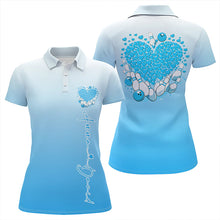 Load image into Gallery viewer, Custom Blue Bowling Heart Polo Shirts For Women, Valentine Bowling Couple Outfits IPHW8362
