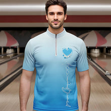 Load image into Gallery viewer, Custom Blue Bowling Heart Quarter-Zip Shirts For Men, Valentine Bowling Couple Outfits IPHW8362