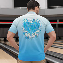 Load image into Gallery viewer, Custom Blue Bowling Heart Quarter-Zip Shirts For Men, Valentine Bowling Couple Outfits IPHW8362