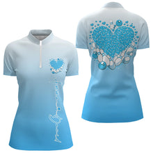 Load image into Gallery viewer, Custom Blue Bowling Heart Quarter-Zip Shirts For Women, Valentine Bowling Couple Outfits IPHW8362