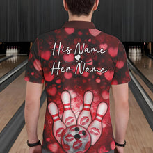 Load image into Gallery viewer, Black And Red Heart Theme Custom Valentines Bowling Polo Shirt For Men, Bowling Couple Outfit IPHW8364