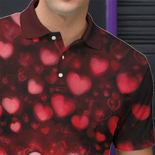 Load image into Gallery viewer, Black And Red Heart Theme Custom Valentines Bowling Polo Shirt For Men, Bowling Couple Outfit IPHW8364