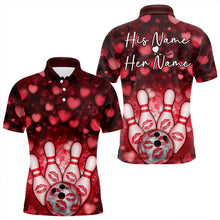 Load image into Gallery viewer, Black And Red Heart Theme Custom Valentines Bowling Polo Shirt For Men, Bowling Couple Outfit IPHW8364