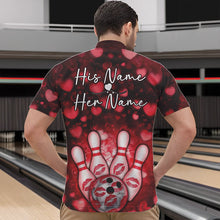 Load image into Gallery viewer, Black And Red Heart Custom Valentines Bowling Quarter-Zip Shirt For Men, Bowling Couple Outfit IPHW8364