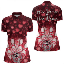 Load image into Gallery viewer, Black And Red Heart Theme Custom Valentines Bowling Womens Quarter-Zip Shirt, Bowling Couple IPHW8364