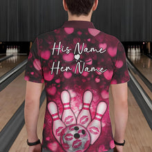 Load image into Gallery viewer, Black And Pink Heart Custom Valentines Bowling Polo Shirt For Men, Bowling Couple Outfit IPHW8365