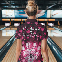 Load image into Gallery viewer, Black And Pink Heart Custom Valentines Bowling Polo Shirt For Women, Bowling Couple Outfit IPHW8365