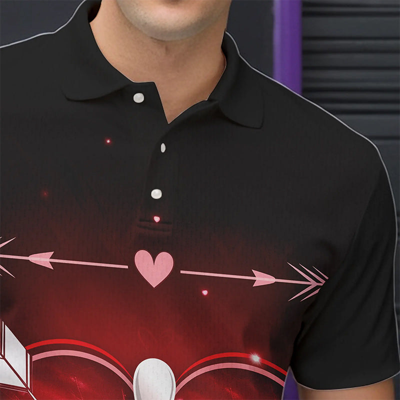Custom Valentine Bowling Heart Polo Shirts For Men, Couple Bowling Outfits IPHW8367