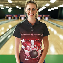 Load image into Gallery viewer, Custom Valentine Bowling Heart Polo Shirts For Women, Couple Bowling Outfits IPHW8367