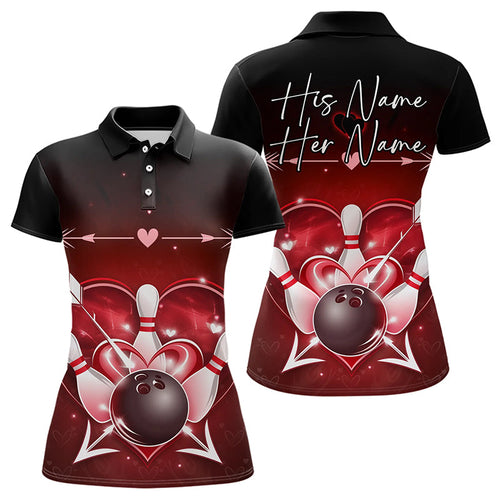 Custom Valentine Bowling Heart Polo Shirts For Women, Couple Bowling Outfits IPHW8367