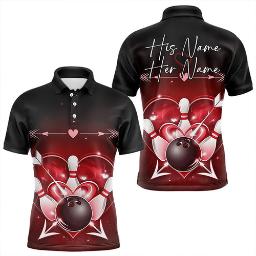 Custom Valentine Bowling Heart Polo Shirts For Men, Couple Bowling Outfits IPHW8367