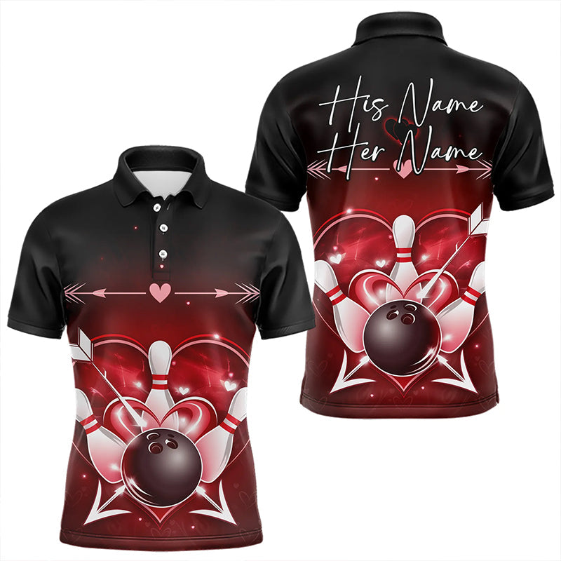 Custom Valentine Bowling Heart Polo Shirts For Men, Couple Bowling Outfits IPHW8367