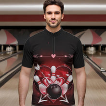 Load image into Gallery viewer, Custom Valentine Bowling Heart Quarter-Zip Shirts For Men, Couple Bowling Outfits IPHW8367